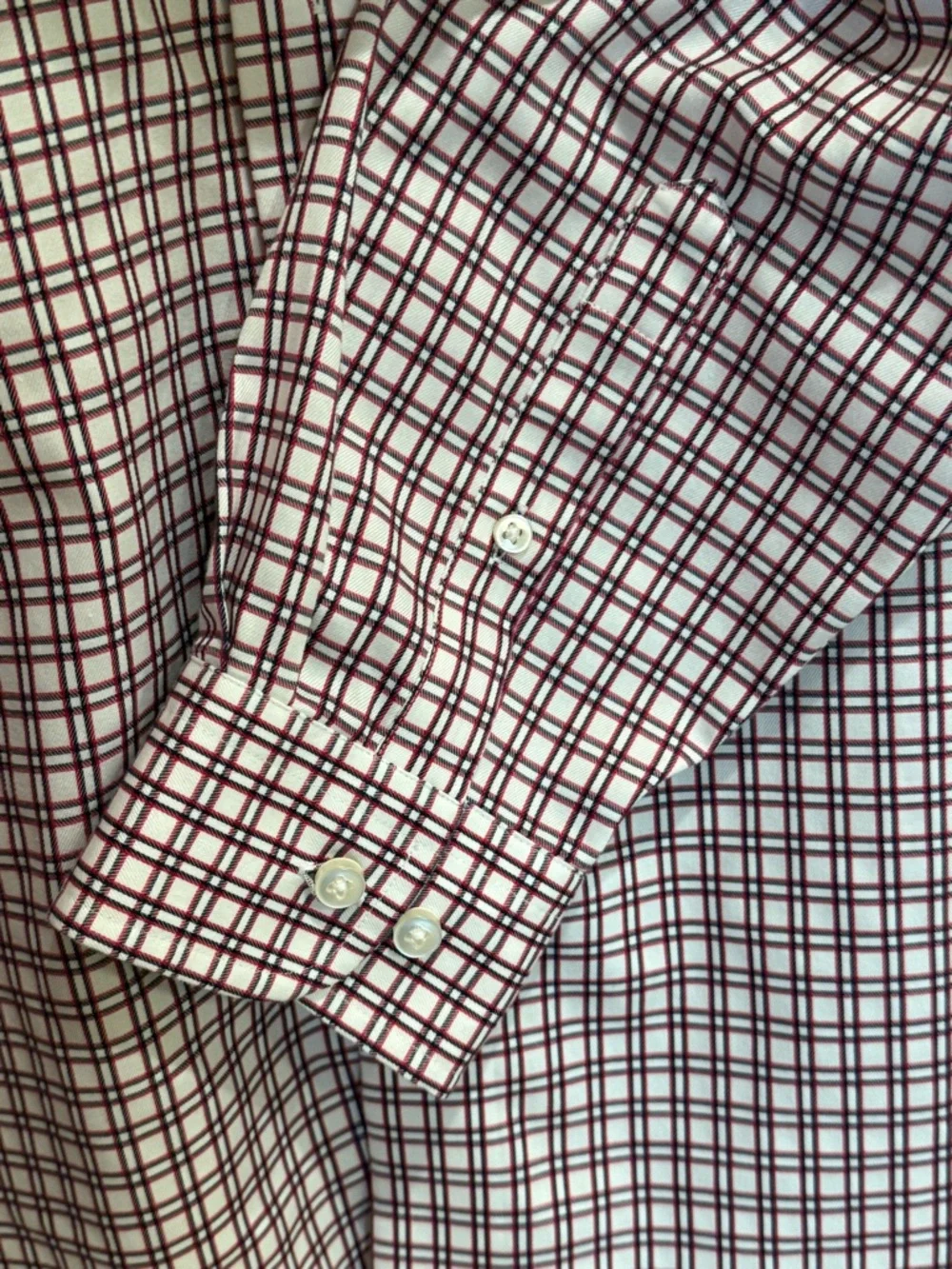 Red Navy Plaid Button Down Shirt Mens XL Non-Iron Cotton Classic Men’s Wearhouse